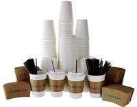 120 Pack - 12 Oz Hot Paper Coffee Cups with Lids, Sleeves, Stirring Straws To Go. Bulk set of White, Disposable, Insulated Drink Cups - No Leaks
