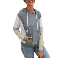 Meikosks Womens Pocket Hooded Sweatshirts Long Sleeve Patchwork Tops Casual Loose Pullover Hoodies Gray
