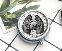 Compact 3 Compartment Medicine Case, Pill Box for Pocket or Purse Pill Box Decorative Pill Case with Gift Box Antique Lungs