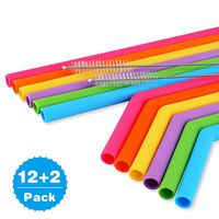 Upmore Silicone Straws, 12 Pieces Straight and Bent Reusable Drinking Straws with 2 Cleaning Brushes BPA-Free for 30oz and 20oz Tumblers Extra Long Extra Wide Not Regular Size