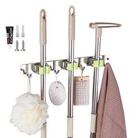 JUSTDOLIFE Mop Holders Mop and Broom Holder No Drilling Metal Wall Mounted Organizer Storage Hooks Hanger Mop Storage Organizer for Bathroom Kitchen Garden and Garage