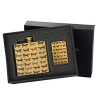 Siberian Husky Dog - Gold Lighter and Pocket Hip Liquor Flask Survival Camping Gift Box Set