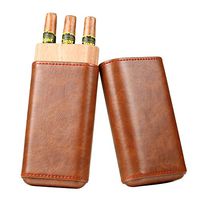 Cigar Case, Seasky Genuine Leather Cedar Wood Lined Cigar Humidor, Portable Travel Cigar Case for 3 Cigars (Brown)