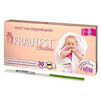Test on Ovulation"Frautest" (Sensitivity 30 MIU/ml) 5 Strips, Urine containers