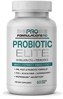 Probiotic Elite – Synbiotic with FOS + Supernatant – 60 vcaps – Pre, Post & Probiotic Digestive Support with 20 Billion CFU, FOS, Acacia Fiber & Freeze–Dried Culture Powder – No Refrigeration Needed
