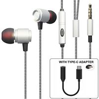 Hi-Fi Sound Hands-Free Headset with Mic Earphones Type-C Audio Adapter Headphones Converter Metal Sleek Earbuds Silver for Verizon Motorola Moto Z Play Droid - Verizon Motorola Moto Z2 Force