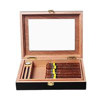 Smoking Set/Cigar Humidors Cigar Cabinet with Humidifier and Hygrometer Cedar Wood Lined Glass Top Sealed Large Capacity Cigarette Box Can Hold 20 Cigars Men's Gift Box Black Mute