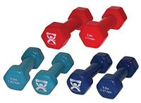 CanDo Vinyl Coated Cast Iron Dumbbell Set - Light Blue, Blue, Red - 4, 5, 6 lb Bundle (One Pair of Each)