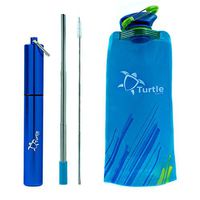 Collapsible Reusable Straw, Food Grade Extendable FDA Approved Stainless Steel Telescopic Drinking Straw, Aluminum Case, Cleaning Brush & BPA FREE Water Bottle GIFT SET for Travel, Home, NEW 2020