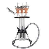 Hookah Shisha, Three Brackets Stainless Steel Glass Hookah Set 3 Silicone Hose Ceramic Tobacco Bowl Charcoal Clip Charcoal Tray The Shisha Kit Best Choice for Smokers for Bars Clubs Outdoor