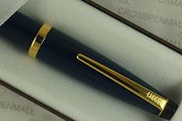 Cross Made in Japan 1995 Solo Classic with Cross Signature Gold Rings Midnight Blue Lacquer & 23 KT Gold Appointment Dual Personalty with Tapered Gel Ink Rollerball Pen