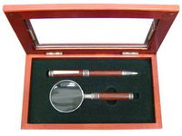 Antique Design Ballpoint Pen and Magnifier Desk Set, Comes in a Beautiful Rosewood Gift Box, Rosewood Handle (21755PMB)