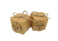 Yalulu 50pcs Kraft Paper Pillow/Square Candy Box Rustic Wedding Favors Candy Holder Bags Wedding Party Gift Boxes with Thank You Tags (Square)