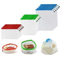 super1798 Reusable Food Storage Bag Terylene Mesh Drawstring Vegetables Fruits Container Organizer(15 x Storage Bag)