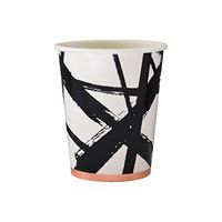 Black & White Brush Strokes Paper Cups - Birthday, Showers Party Disposable Cups - Harlow & Grey Muse (24 Count)
