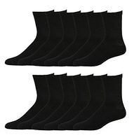 2ND DATE Premium Cotton Diabetic Crew Socks - Black-10-13-Pack of 12
