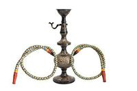 Solid Brass Mughal Style Hookah with 2 Side Dual hosepipe Working Condition