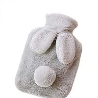 Hacoly Hot Water Bottle Rabbit Bunny Shape Plush Heat Up Portable Reusable Therapy Heating Pad for Warming Pain Relief Hand Foot Warmer Chrismas Gift-Grey