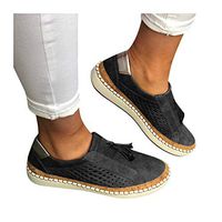 Veodhekai Womens Single Shoes Fringe Hollow-Out Round Toe Slip On Shoes Flat with Sneakers Black