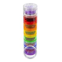 GMS 7 Stack-able Pill Organizers with 2 Lids and 7 Day Adhesive Labels for Organizing Vitamins, Supplements, and Medications (Medium Rainbow, 7 3/4 Inches in Height 2 Inches in Diameter)