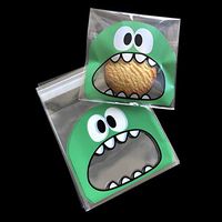 Cute Cookie Bag 200 PCS Resealable Gift Bags 4 x 4 INCH Self Adhesive Treat Bags Flat Cellophane Goody Bags for Kids Party Favor Candies and Desserts (200, Green)