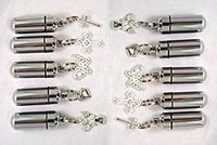 Silver CREMATION URN Keepsake/Keychains - Assorted Set of TEN - Angels Crosses Hearts & Butterflies - Includes individual Velvet Pouches, Ball-Chain Necklaces & Fill Kit - MADE IN THE USA