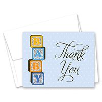 50 Baby Blocks Thank You Cards (Light Blue)