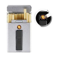 Cigarette Case Box with Electric Lighter, AUOKER 20PCS Thin Cigarettes Holder Metal USB Rechargeable Electric Lighter for Whole Package Cigarettes, Flameless Windproof Lighter with USB Cable