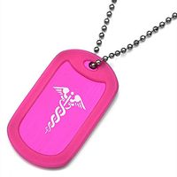 StickyJ USA Bubblegum Medical Dog Tag & Silencer with Adjustable 24 Inch Ball Chain Necklace and 20 Different Waterpoof Medical Condition Stickers