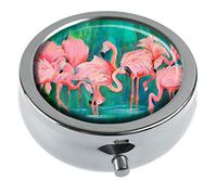 Top A Flamingos Custom Personalized Round Pill Box Decorative Box Vitamin Container Pocket Or Wallet (Flamingos-4)