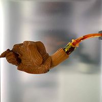 Meerschaum Burnt Finish Hunting Dog with Bird 1/4 Bend Tobacco Pipe by Paykoc M00514