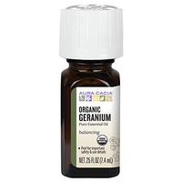 Aura Cacia 100% Pure Geranium Essential Oil | Certified Organic, GC/MS Tested for Purity | 7.4 ml (0.25 fl. oz.) | Pelargonium graveolens