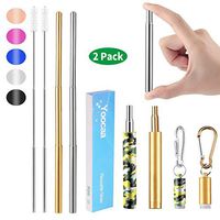 Yoocaa Collapsible Reusable Travel Metal Straws - 2 Pack Portable Drinking Stainless Steel Straws with Carrying Case and Cleaning Brush- Gold & Camouflage Yellow