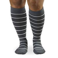 COMRAD Wide Calf | Premium and Stylish Compression Socks for Multipurpose Wear (Wide Calf Large, Charcoal with White Stripes)
