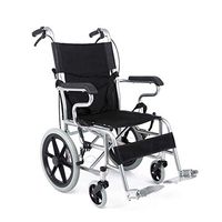 LYSTC Lightweight Folding Wheelchair,with Flip-Back Desk Arms and Handle Brake Aluminum Alloy Push-Chairs,Storage Bag and Seat Belt,for Adult Transportation,Black