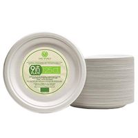 9" Inch round paper plates 125 COUNT disposable Sugarcane biodegradable, eco-friendly