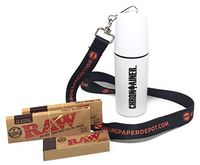 Bundle - 5 Items - RAW Natural 1 1/4 Rolling Papers (2 Packs), RAW Tips (1 Pack), Chrontainer Storage Container (White) with Rolling Paper Depot Lanyard