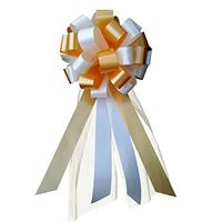 Ivory and Gold Pull Bows with Tulle Tails - 8" Wide, Set of 6, Wedding Pew Bows, Aisle Decoration, Reception, Anniversary, Birthday, Christmas, Thanksgiving, Fundraiser, Office, Classroom, Decoration