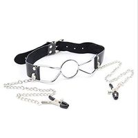 HZS High Quality Leather Adūlt Spirit Black Mouth Flail Nipple Clamp Necklace Clamp Plug Flirting Plug Comfortable Light Design T-Shirt (Size : S)