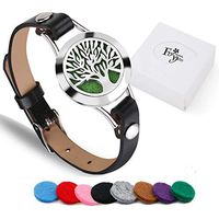 Aromatherapy Essential Oil Diffuser Bracelet Stainless Steel Locket Black Leather Band Jewelry w/ 8pcs Cotton Pads, Gift for Girls/Women (Without essential oils)