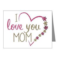 Note Cards (20 Pack) I Love You Mom Burlap and Pink Heart