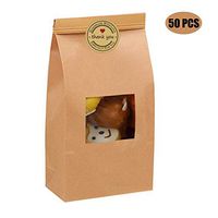 Hasken 50 Pack Brown Bakery Bags with Window Kraft Paper Bags Tin Tie Tab Lock Bags for Storing Cookie Dried Foods Snack