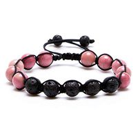 Bivei Lava Rock Stone Aromatherapy Essential Oil Diffuser Braided Woven Adjustable Natural Gemstone Beads Crystal Bracelet(Rhodonite)