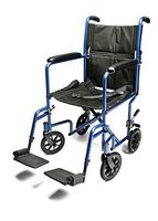 Everest & Jennings Aluminum Transport Wheelchair, Fixed Full Arms & Swingaway Footrests, 17" Seat, Blue Color