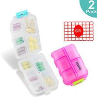 Yeeho Pill Case (2 Pack) - Portable Small Supplements Tablet Container Box with 10 Compartments - Medicine Capsule Vitamin Organizer Dispenser Holder Storage for Travel Trip Pocket Purse(Pink+White)