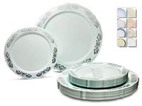 " OCCASIONS" 120 Plates Pack,(60 Guests) Vintage Wedding Party Disposable Plastic Plates Set -60 x 10.25'' Dinner + 60 x 7.5'' Salad/Dessert Plate, (Portofino Mint Green/Silver)