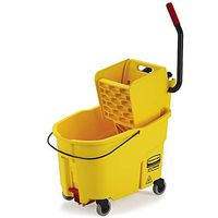 Rubbermaid Commercial WaveBrake 2.0 44 QT Side-Press Mop Bucket and Wringer with Foot Drain, Yellow (FG618688YEL)