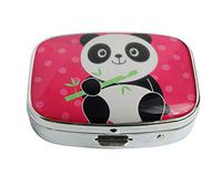 XUTAI Custom Personalized Square Stainless Steel Silver Glass Travel Pill Case Vitamin Decoration Box (Panda)