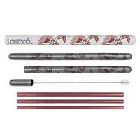 LASTRA High Fashion Reusable Stainless Steel Straw Set 3 Metal Nested Drinking Straws Stainless Steel Housing Wide Smoothie Straw Standard Soda Straw and Hot Beverage Sip/Stir Straw (Daisy)