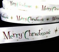 2 Yds Xmas Merry Christmas White Satin Ribbon 7/8"W